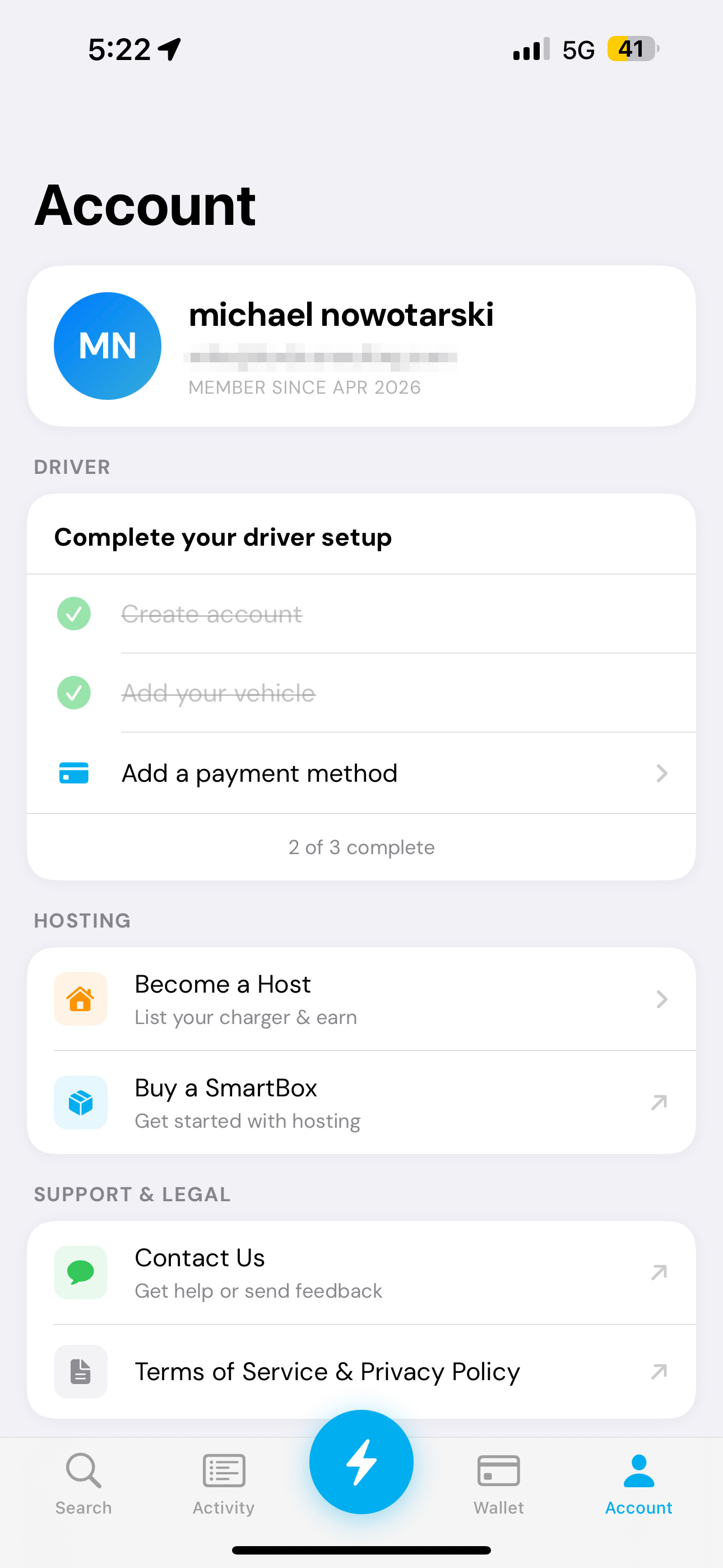 EVchargeME host app dashboard for SmartBox charger sessions and earnings