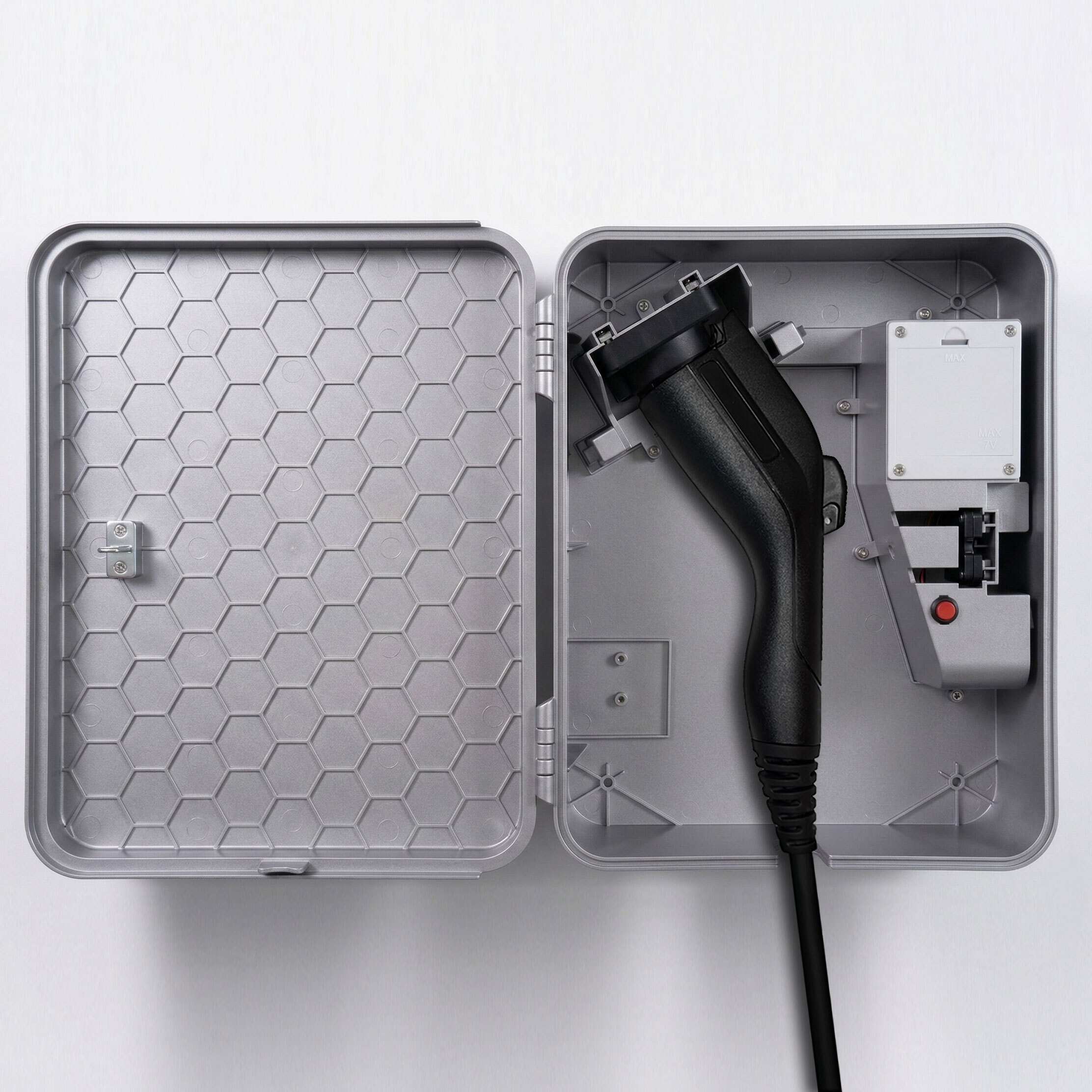 Open EVchargeME SmartBox securing an EV charging cable